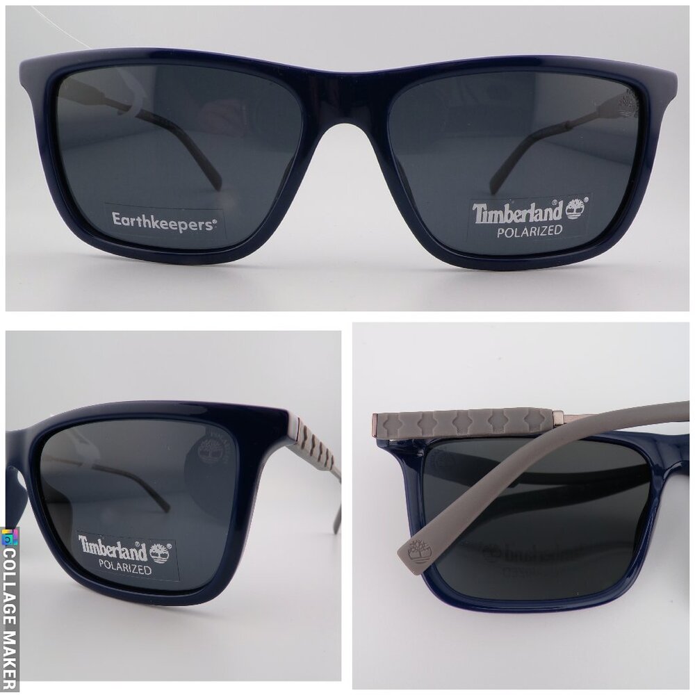 Timberland Polarized Navy Blue Rectangle Shades, Square Non-Slip Rubber 58mm NIB